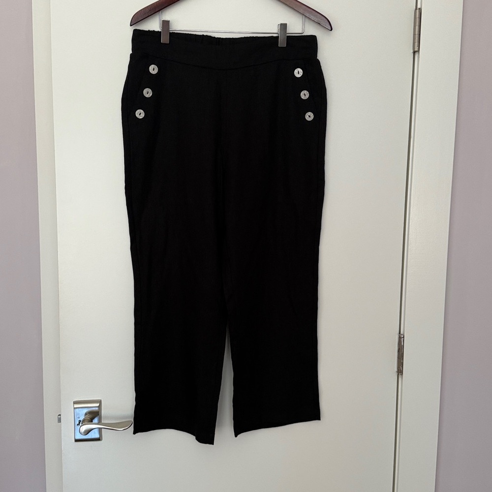 Joie Black Linen Dress Pants M Crop Wide leg
